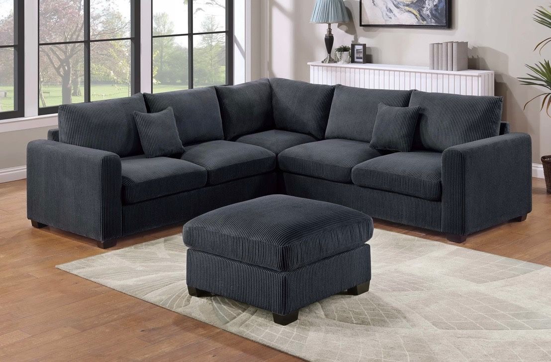 Corduroy Sectional Sofa With Ottoman