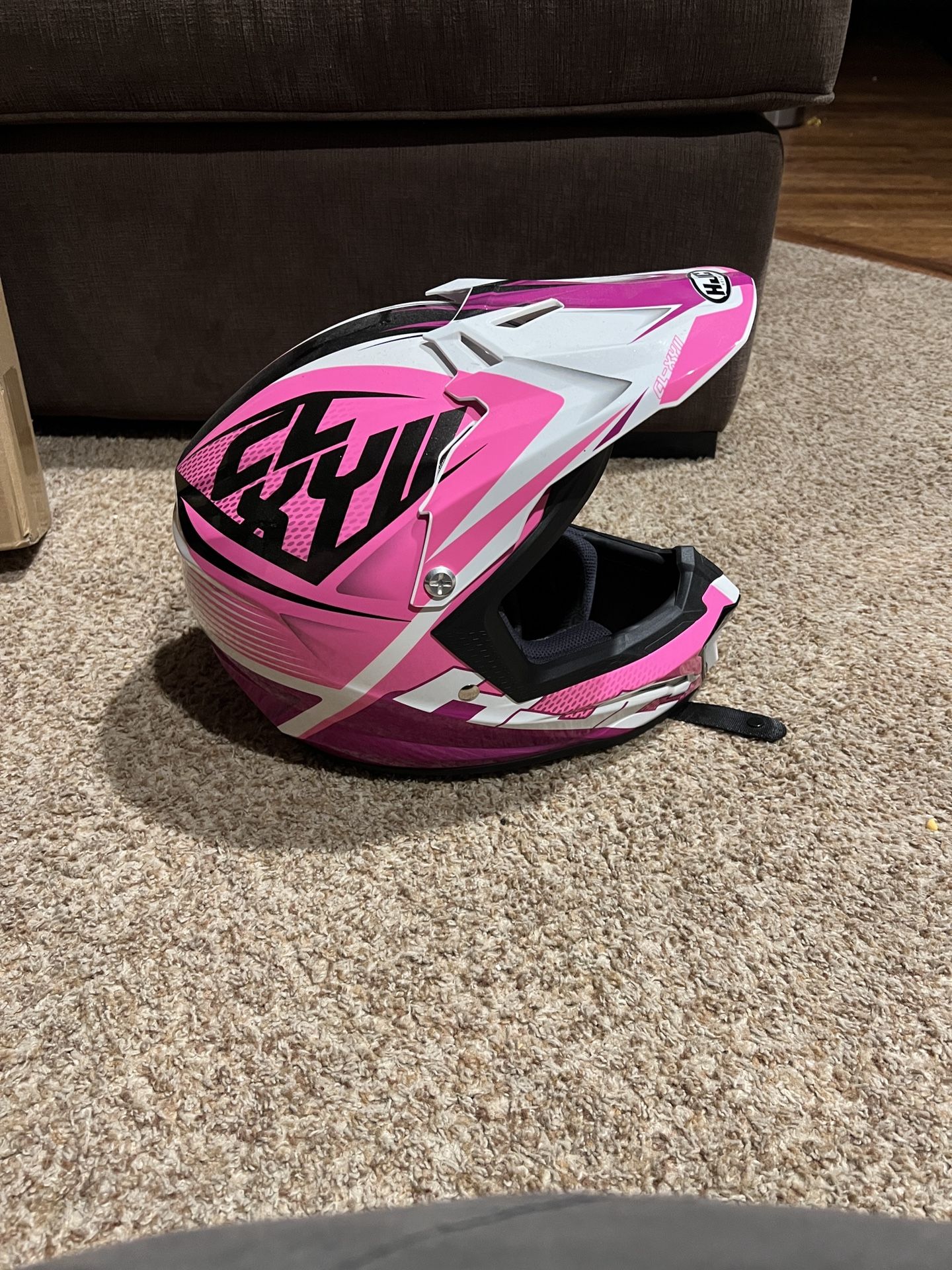 HJC CL-XY 2 Ellusion Youth MX Offroad Helmet Pink/White LG. Has minor scratches