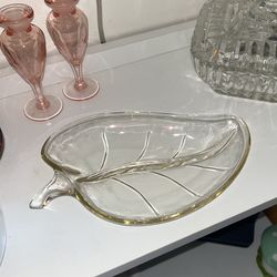 Vintage Glass Leaf Dish 
