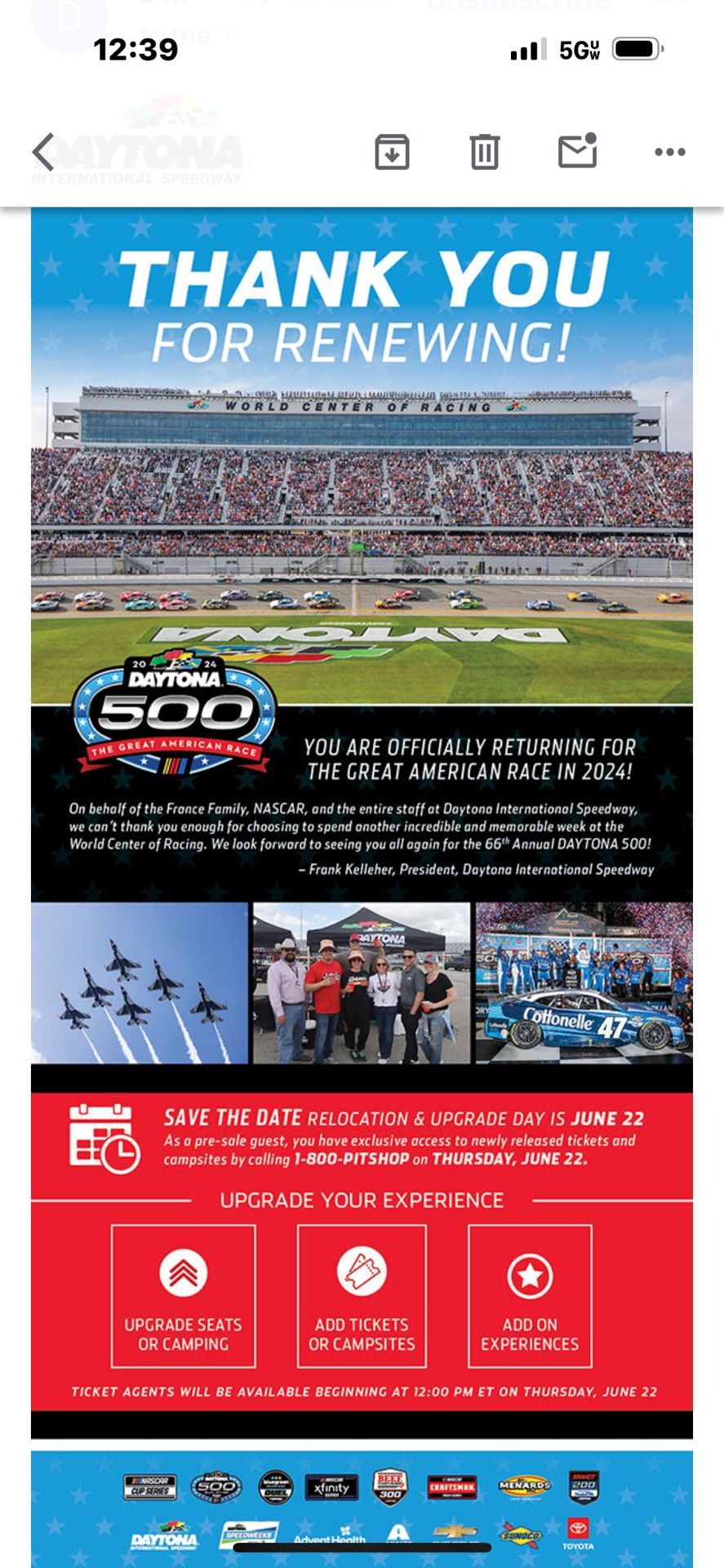 Daytona 500 Ticket 2024.  One Ticket