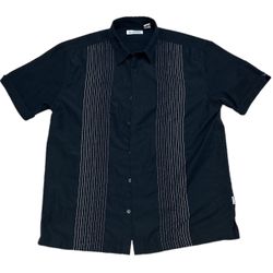 Cubavera Men’s Button Up L Black White Striped Casual Guayabera Shirt RN37763