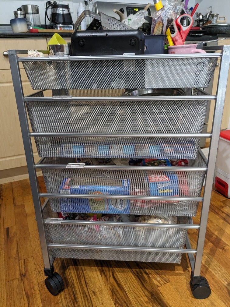 Elfa Four Drawer Storage Cart With Wheels
