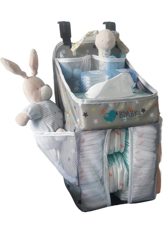 Hanging Diaper Caddy Organizer, Grey, Stacker For Crib, Nursery Storage For Changing Table, Practical And Ideal For Newborn Boy And Girl – 17’’ x 10’’
