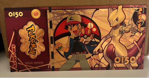 Pokemon Banknote Collectible Mewtwo 0150 Sparkly Gold Foil