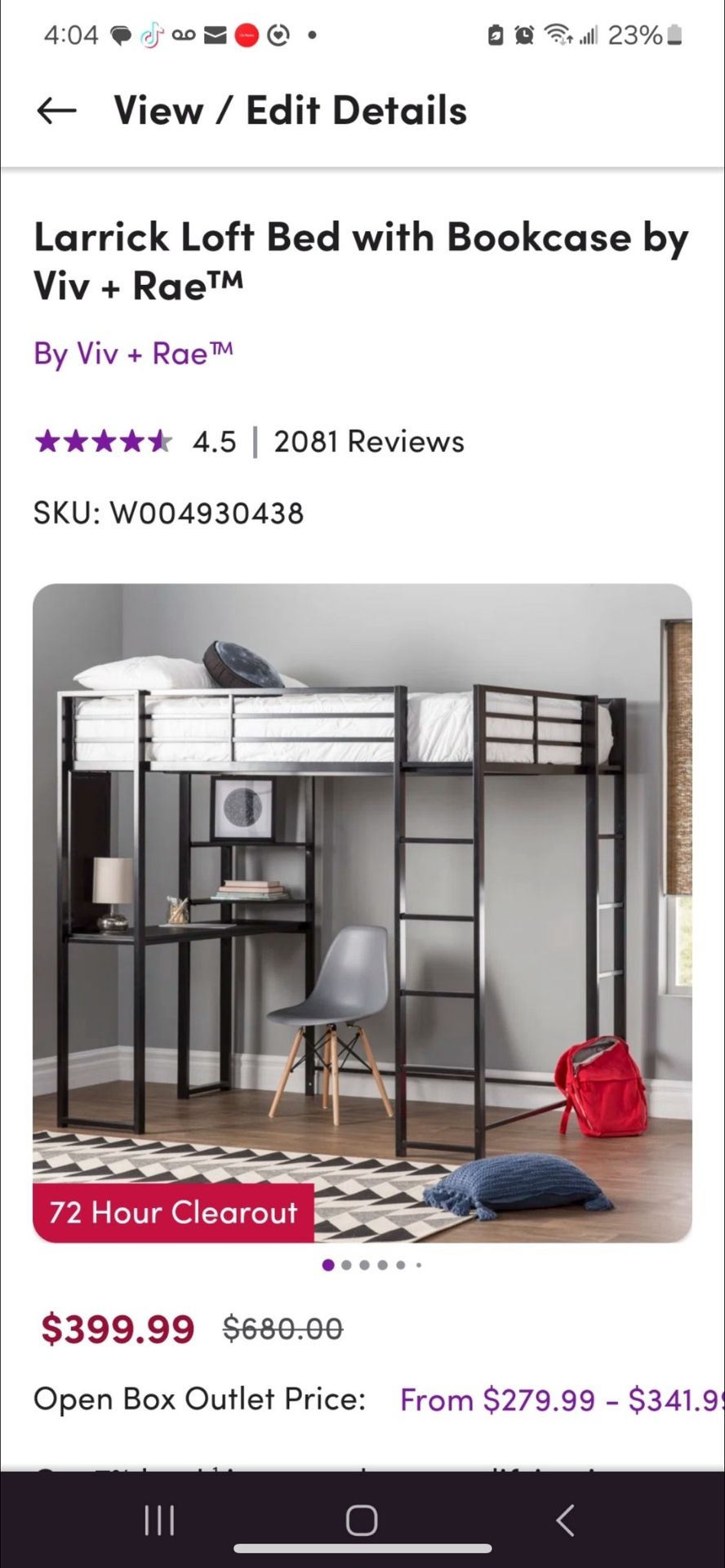 Loft Bunk Bed With Mattress (twin)