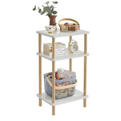 IBUYKE 3-Tier Side Table, Solid Wood Tall End Table with Storage Shelves