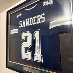 Deion Sanders Framed Autographed Dallas Cowboys Jersey Coa Beckett