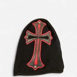 Chrome Hearts red leather cross beanie/mask