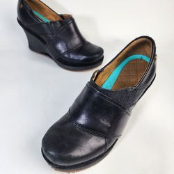 MOZO Shoes for Crews Divine Black Leather Chef Wedge Clog Slip Resistant US 6.5