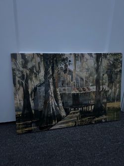 Rustic Swamp Cabin Canvas Wall Art - Bayou Landscape Painting Print