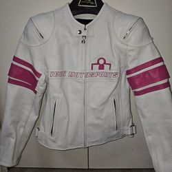 Womens/ Girls Icon Pink And White Leather Motorcycle Jacket 