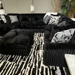 Black Corduroy Sofa Sectional (ottoman Sold Separately )🔥buy Now pay Later 
