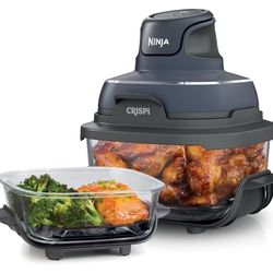 Ninja Crispi Air Fryer, Microwave, Freezer & Dishwasher Safe, Non Toxic Glass Portable Cooking System, 4 QT & 6 Cup Glass Containers with Storage Lids