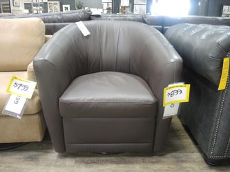 Natuzzi Editions Veronica Brown Leather Swivel Barrel Chair