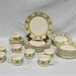 Creative Green Leaf on Beige 40 Piece Stoneware Set
