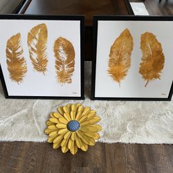 Yellow/Golden Leaves And Sunflower Wall Art