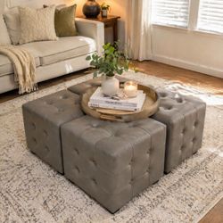 Set of 4 Tufted Cube Ottomans – Versatile + Stylish