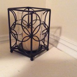 Large Wrought Iron Candle Holder With Glass Globe And Candle 7” Tall And 5 “wide New