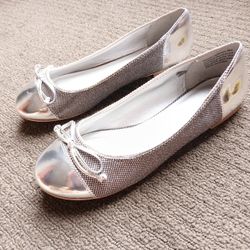 Lane Bryant Silver Ballet Flats Dress Shoes Size 9 W With Bow 