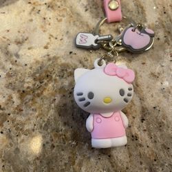 Hello Kitty Sanrio Keychain Pink Dress Apple Milk Cup