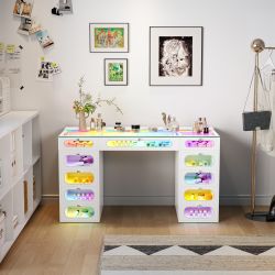 VANITII Priscilla Vanity Desk-11 Glass Fronted Drawers with Crystal Handles