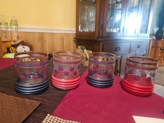 SAKURA SANGO, On the Rocks, Lowball Glasses, Set of 4, Sue Zipkin, Old Fashioned, Tumblers, Gold Trim, Swirls, Vintage, MCM, Barware