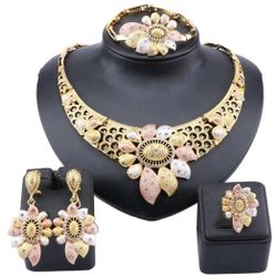 African Beads Jewelry Set Women Austrian Crystal. 