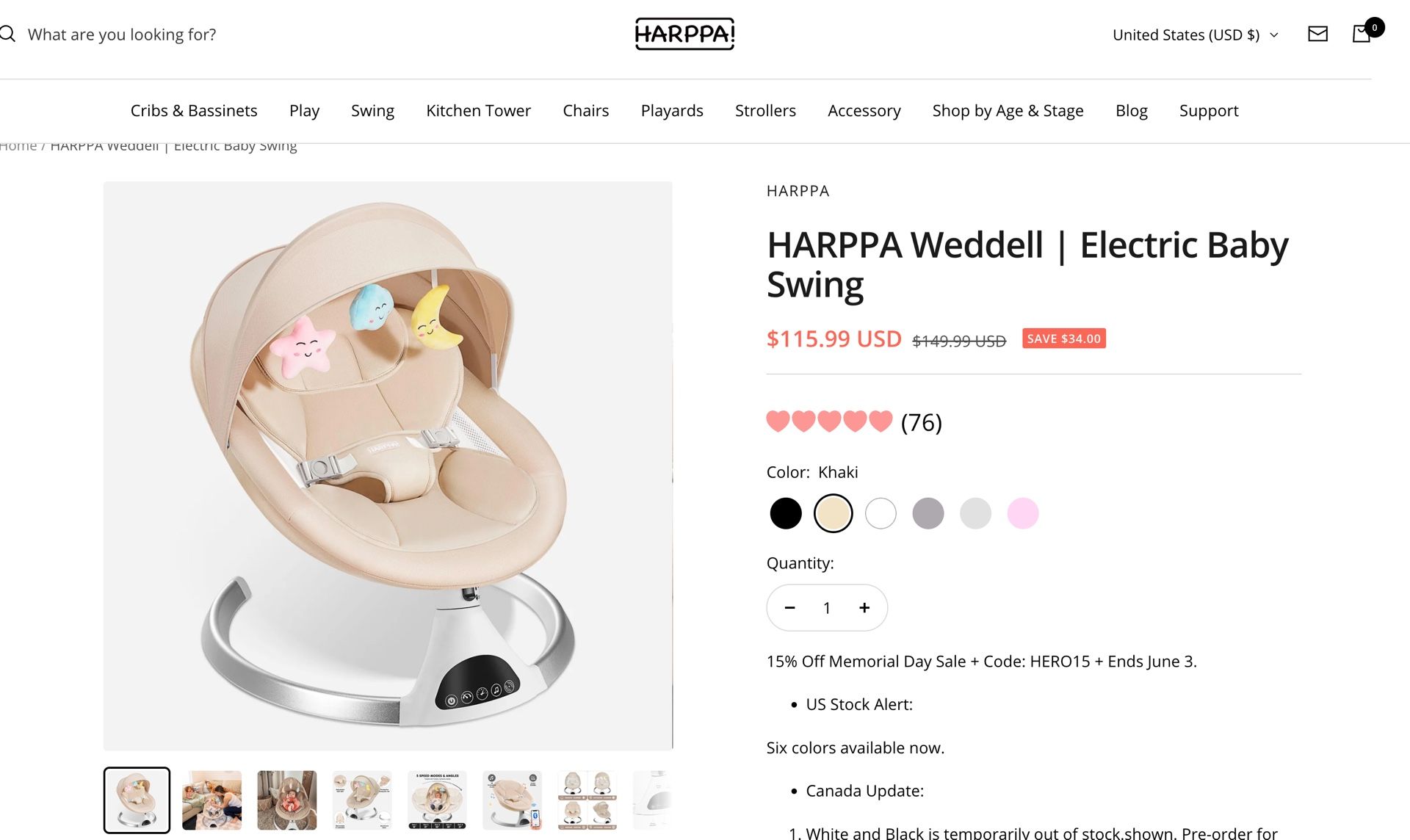 HARPPA Electric Baby Swing