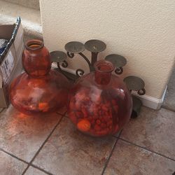 Orange Glass Big Vases & candelabras