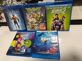 Blu-ray Movie Lot of 5 – Aquaman, TMNT, Addams Family 2, Inside Out, Finding Dory