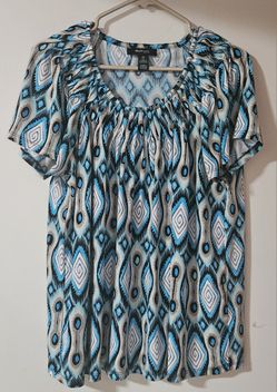 2X Woman's Style & Co Multicolor Geometric Blouse