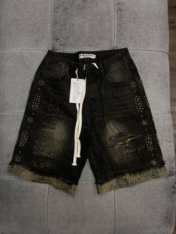 Vale Forever Studded Ripped Denim Shorts Black