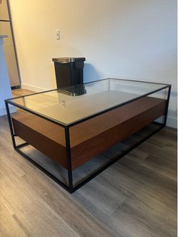 Coffee Table with Glass Top and Storage Shelf