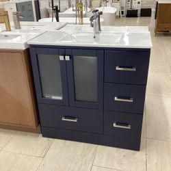 36” Bathroom Bathroom Vanity Cabinet New Solid Wood Fully Assembled Softclose Drawers Doors With Ceramic Top Sink Integrated Ready For Pick Up Today