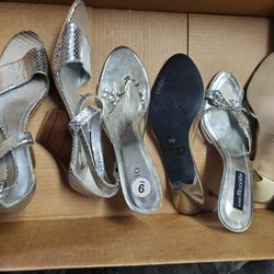 Womens Silver Or Clear With Rhinestones Shoes Size 8.5/9 $5 Each
