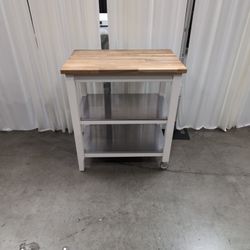 White Frame Butcher Block Kitchen Cart
