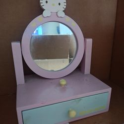 Vintage Hello Kitty Mini Wooden Jewelry Chest With Mirror
