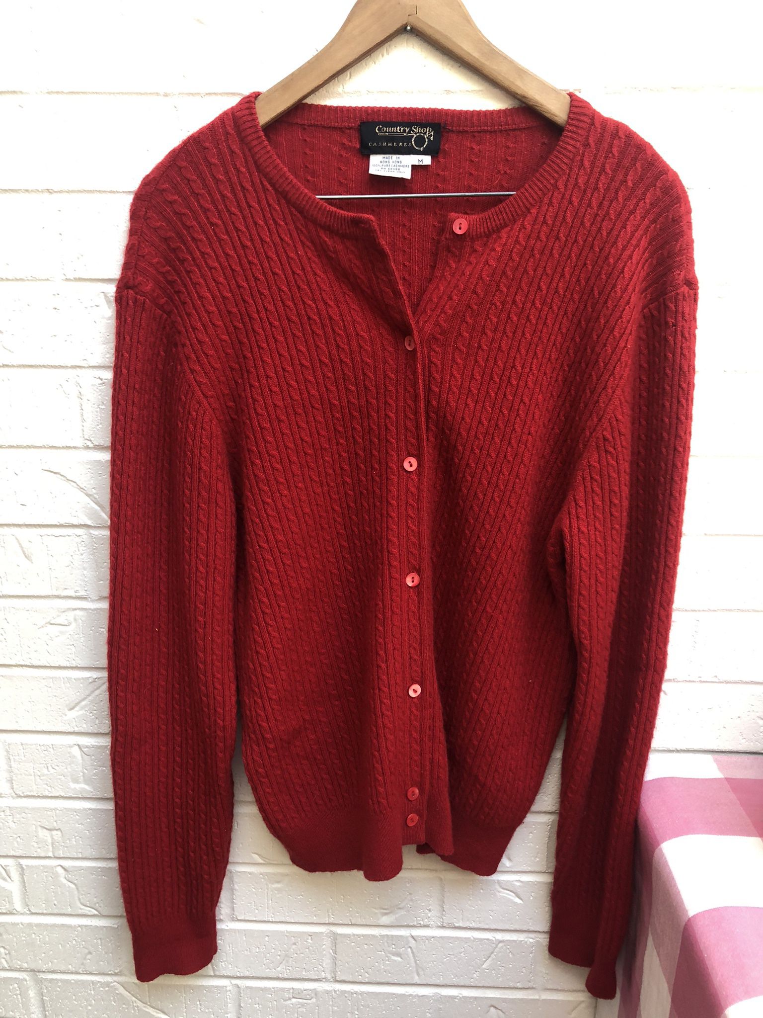 Country Store Women’s Preowned Red Baby Cable Stitch Cashmere Cardigan 