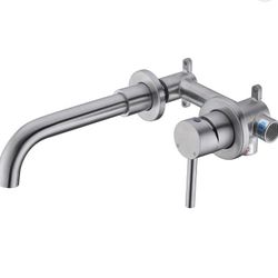 HANEBATH Wall Mount Bathroom Faucet, Brushed Nickel Single Handle Sink Faucet with Rough-in Valve