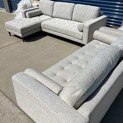 Brand New. Mid Century Modern Tufted Sofa Sectional and Sofa set. Retails Over $3700