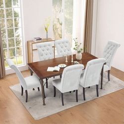7 PCS Dining Set. 70 Inch Rectangular Wood Kitchen Table With Strong Metal Frame. 4-6 Person