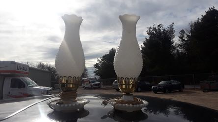2 old fashioned collectible electric hobnail oil lamps