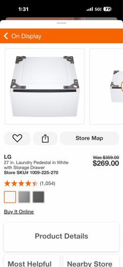 LG 27 in. Laundry Pedestal in White with Storage Drawer