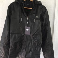 Emporio & Co Men’s Leather-Look Zip Jacket w/ Hood – Size L – New w/ Tags 