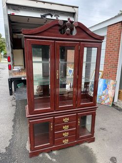 Cherry Wood China Cabinet with Glass Doors