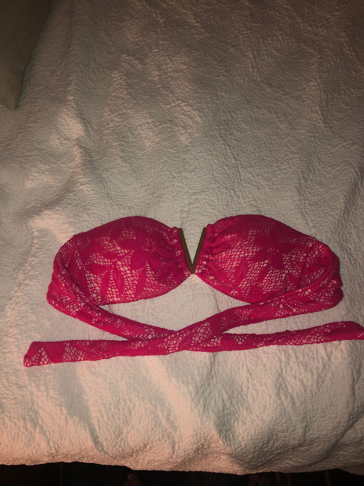 Victoria’s Secret small bikini bandeau top pink ties in back