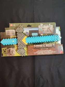 Mattel Minecraft Sword and Pickaxe 2-in-1 Toy, Button-Activated Click and Switch Role-Play Accessory
