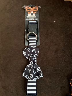 Skull Print Dog Collar with Bow Tie – Large