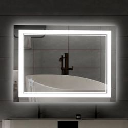 LED Mirror- 36” x 28”LED Touch Button Bathroom Vanity Mirror, Dimmable Switchable Color LED with Defogger
