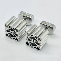 Auth LOEWE Silver Tone Monogram Earrings NEW